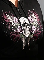 Social Collision® Skull & Roses Rhinestone Crop Girls Hoodie Plus