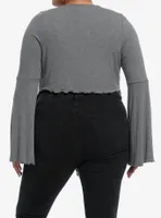 Cosmic Aura Grey Ribbed Girls Crop Bell Sleeve Shrug Plus