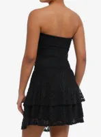 Black Lace Tiered Strapless Dress