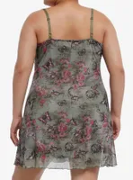 Sweet Society Pink & Green Butterfly Mesh Cami Dress Plus
