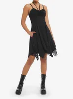 Black Tiered Ruched Halter Dress