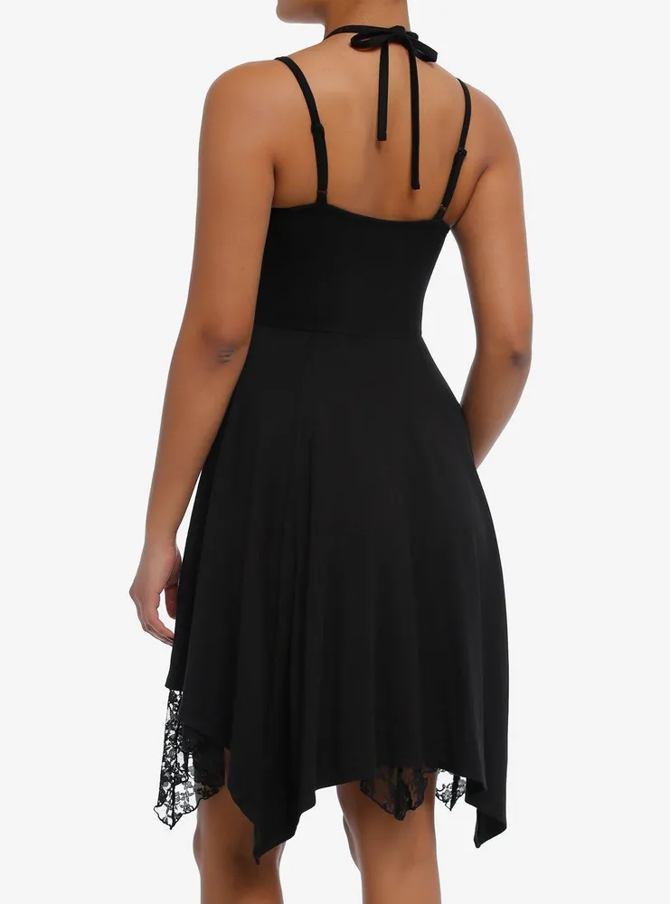 Black Tiered Ruched Halter Dress