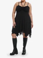 Black Tiered Ruched Halter Dress Plus