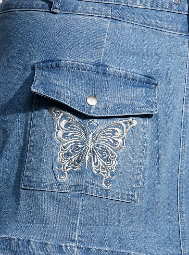 Sweet Society® Butterfly Rhinestone Denim Mini Skirt Plus