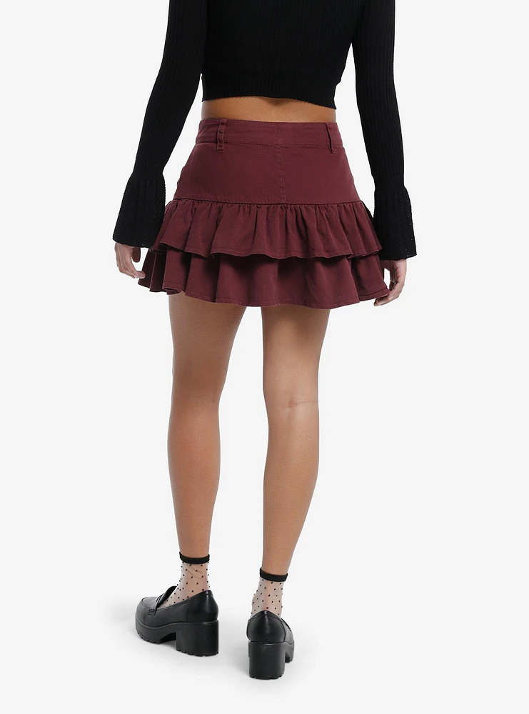 Burgundy Tiered Ruffle Skirt