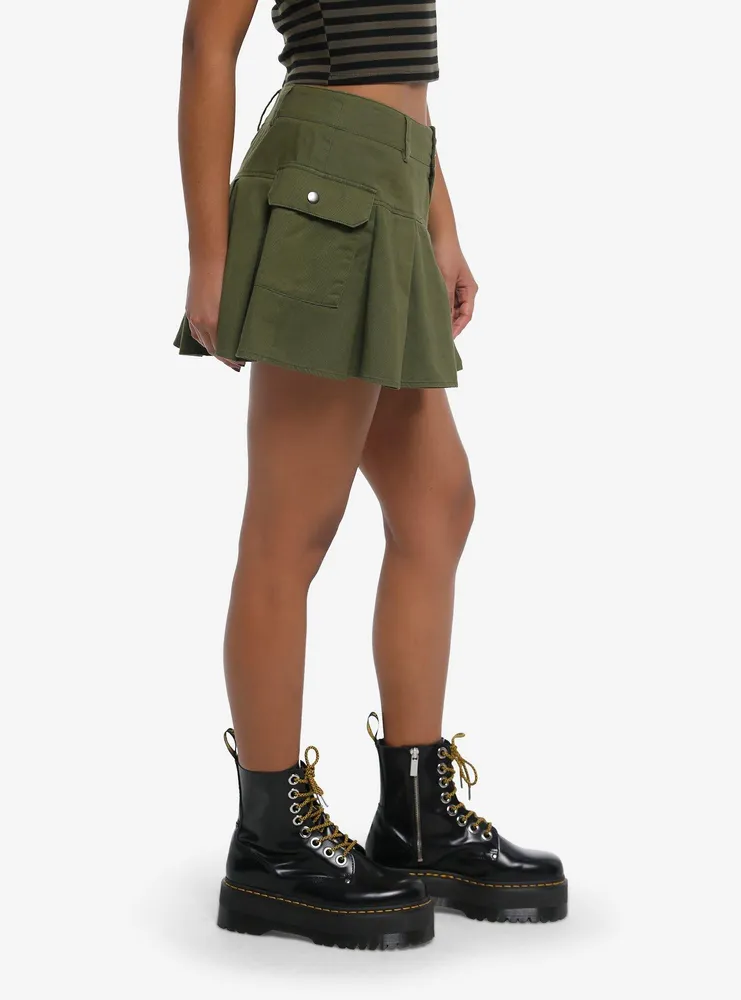 Green Cargo Pleated Skirt