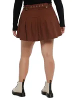Brown Low-Rise Button Skirt With Belt Plus