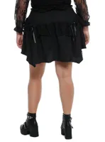 Black Lace-Up Tiered Hanky Hem Skirt Plus