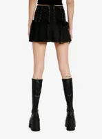 Black Lace-Up Waistband Pleated Mini Skirt
