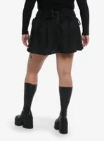 Black Lace-Up Waistband Pleated Mini Skirt Plus