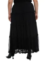 Black Lace Tiered Maxi Skirt Plus