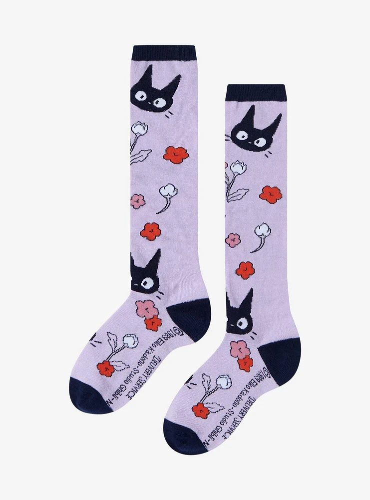 Studio Ghibli Kiki's Delivery Service Jiji Floral Lavender Knee-High Socks