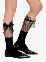 Black Mesh Bow Knee-High Socks