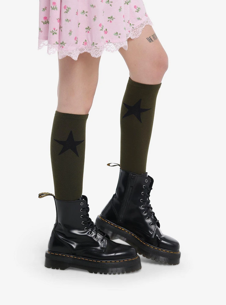 Green & Black Star Knee-High Socks