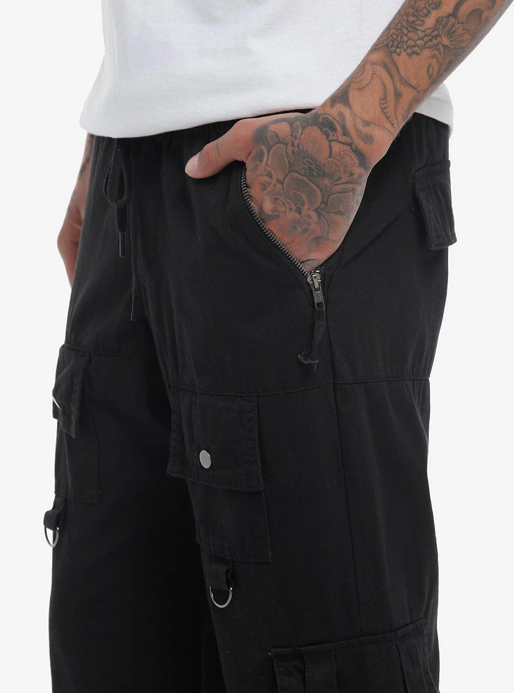 Black Zipper Cargo Strappy Pants