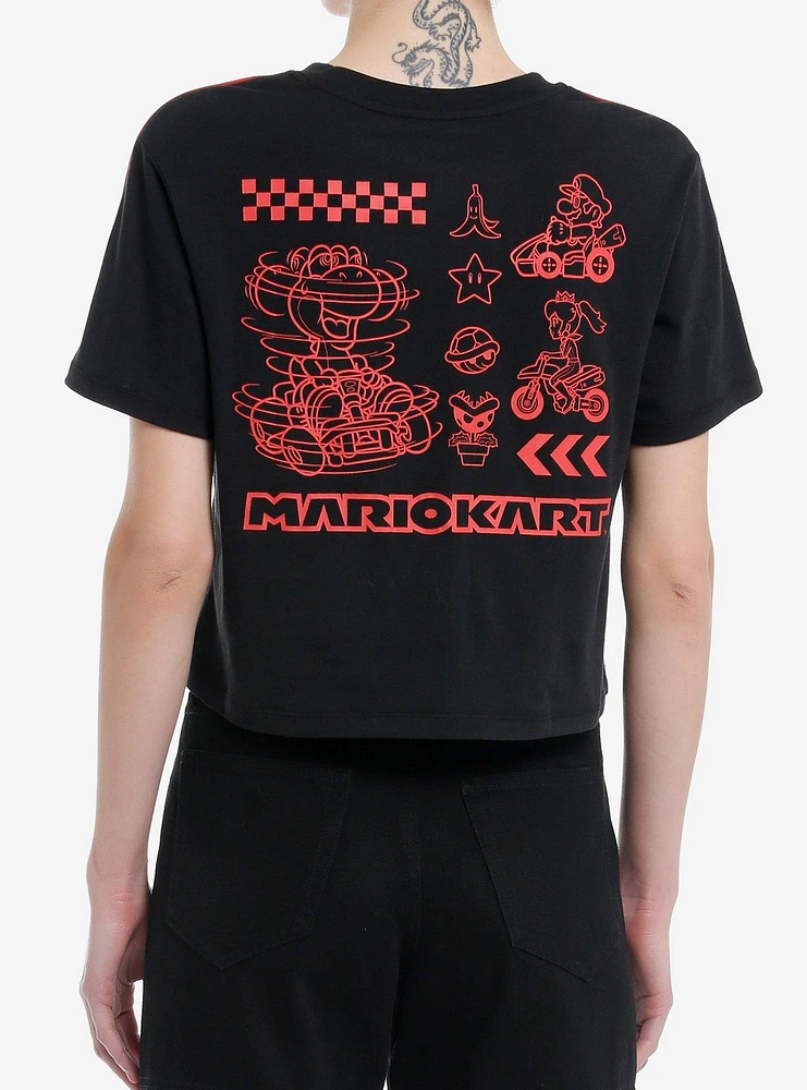 Mario Kart Red Stripe Girls Crop T-Shirt