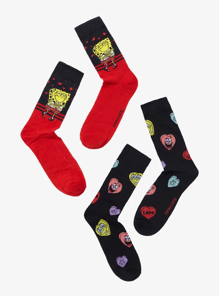 SpongeBob SquarePants Valentine's Day Hearts Crew Socks 2 Pair