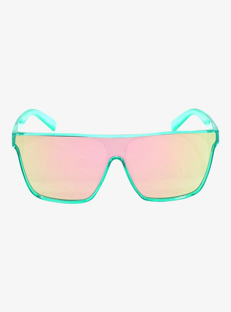 Teal Mirror Shield Sunglasses