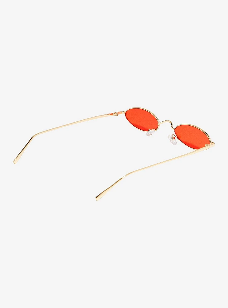 Narrow Red Oval Sunglasses