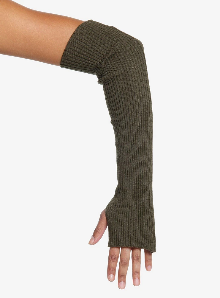 Green Ribbed Arm Warmers