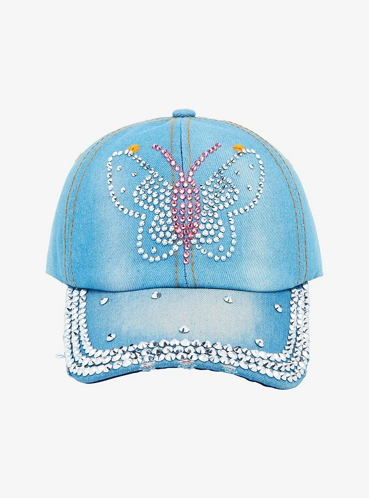 Bling Butterfly Denim Dad Cap