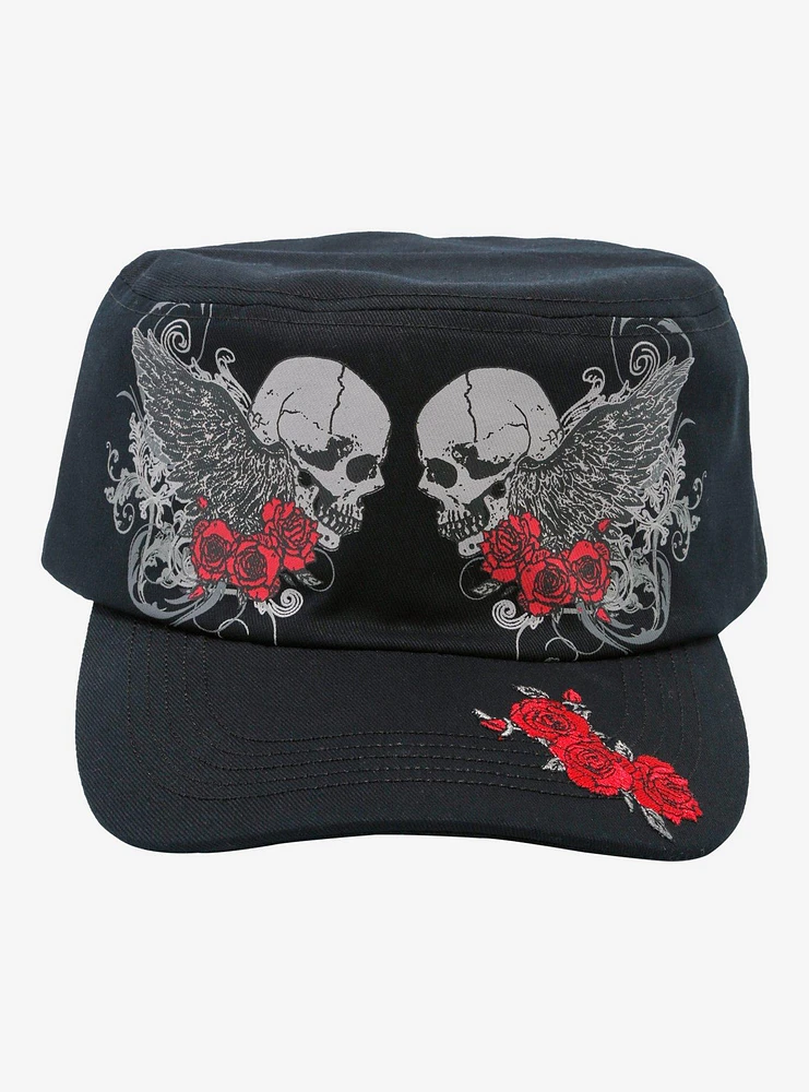 Grunge Rose Skull Cadet Hat