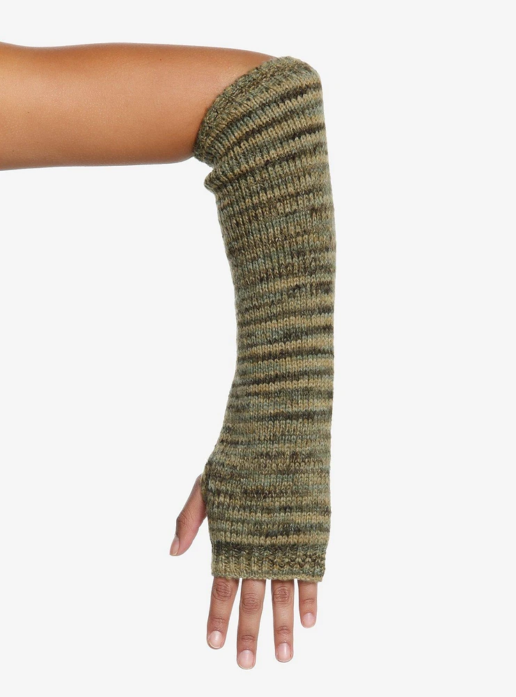 Green & Brown Knit Arm Warmers