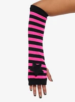 Pink & Black Stripe Star Plush Arm Warmers