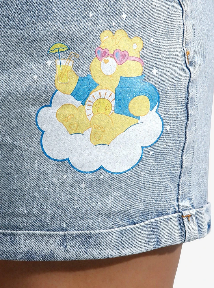 Care Bears Glitter Print Denim Mom Shorts Plus