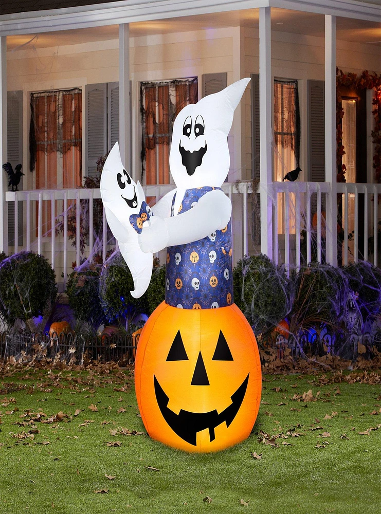 Whimsical Pumpkin Ghost with Baby Airblown
