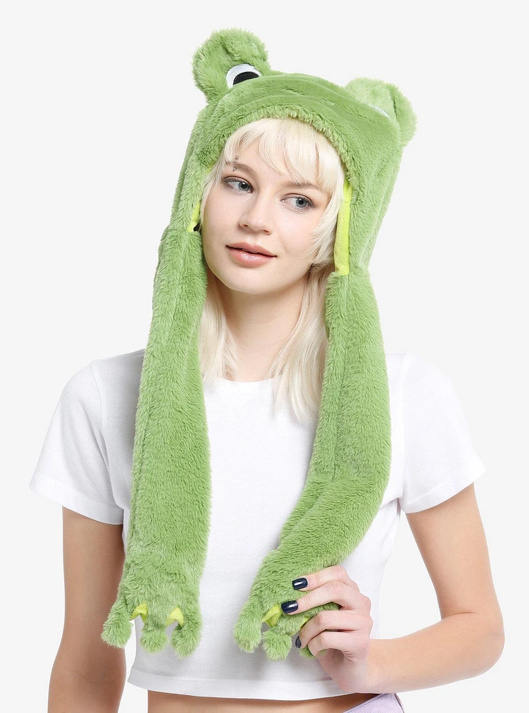 Green Frog Fuzzy Tassel Beanie With Movable Eyes
