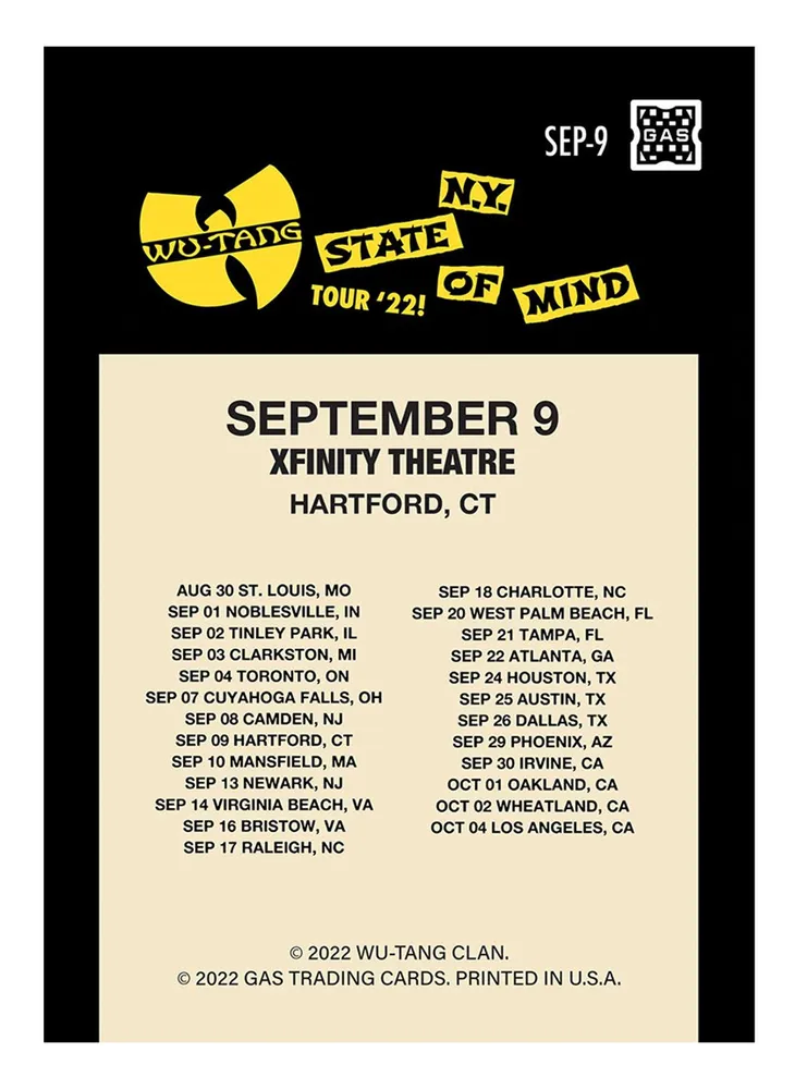 Wu-Tang Clan N.Y. State Of Mind 2022 Tour September Collectible Card
