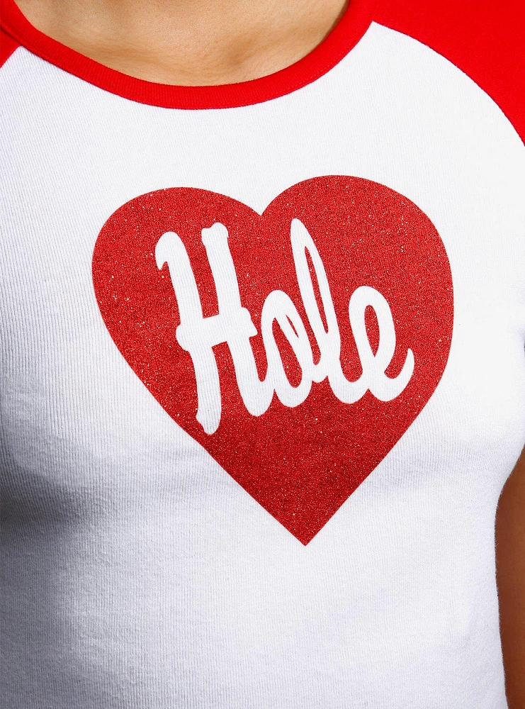 Hole Glitter Heart Girls Baby Raglan T-Shirt