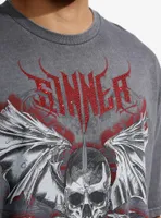 Social Collision® Sinner Rhinestone Skull Oversized T-Shirt