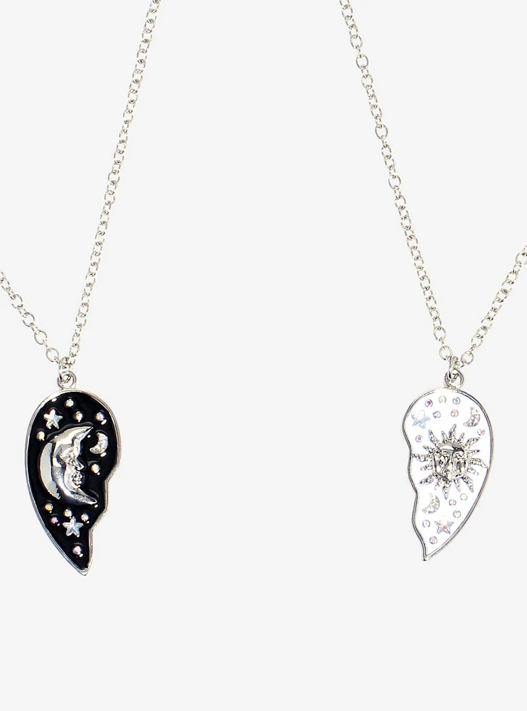 Cosmic Aura Sun & Moon Rhinestone Heart Best Friend Necklace Set