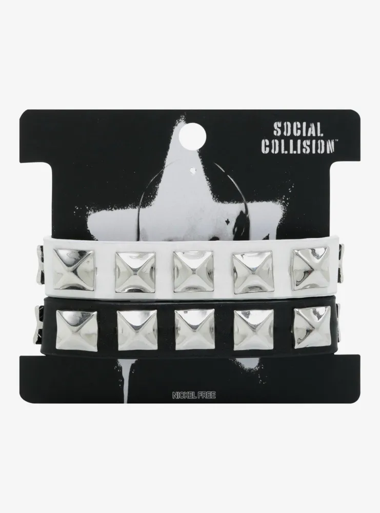 Social Collision® Black & White Stud Cuff Bracelet Set