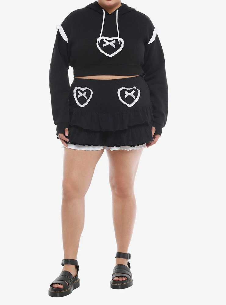 Sweet Society® Black & White Ruffle Bunny Ear Girls Crop Hoodie Plus