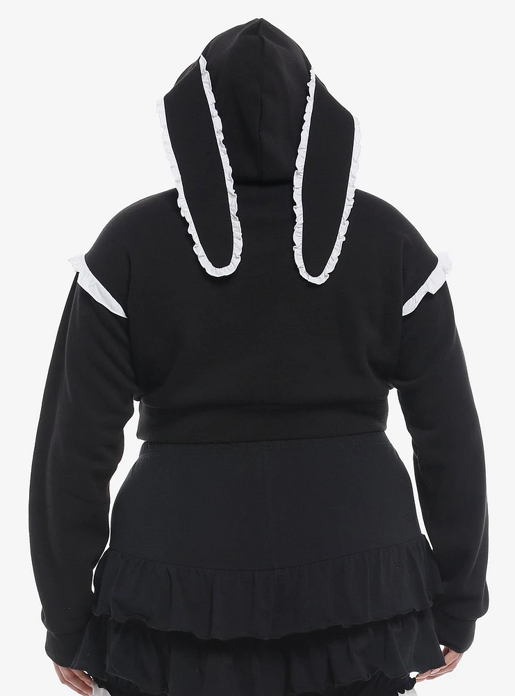 Sweet Society® Black & White Ruffle Bunny Ear Girls Crop Hoodie Plus