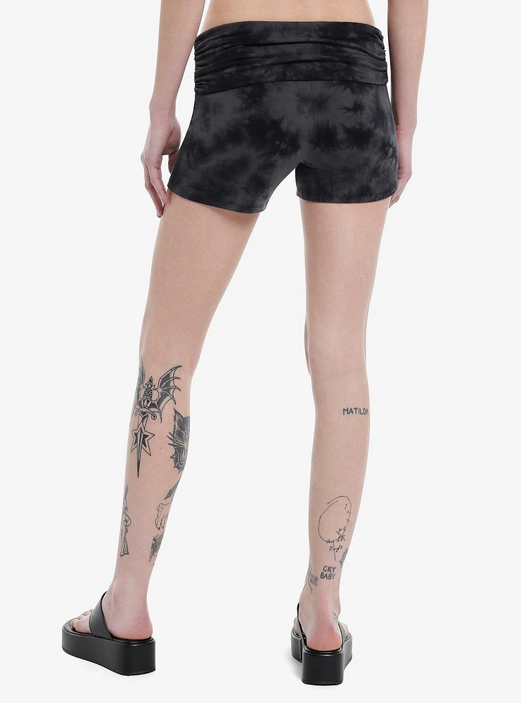 Social Collision Skull Wings Dark Wash Ruched Lounge Shorts