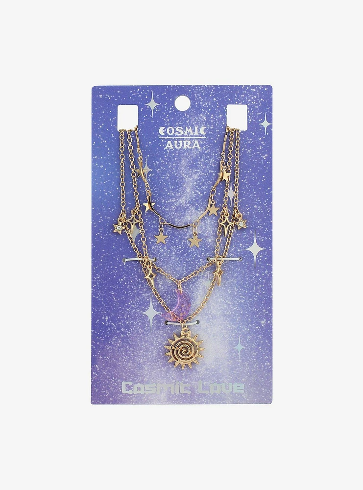 Cosmic Aura Purple Moon Star Necklace Set