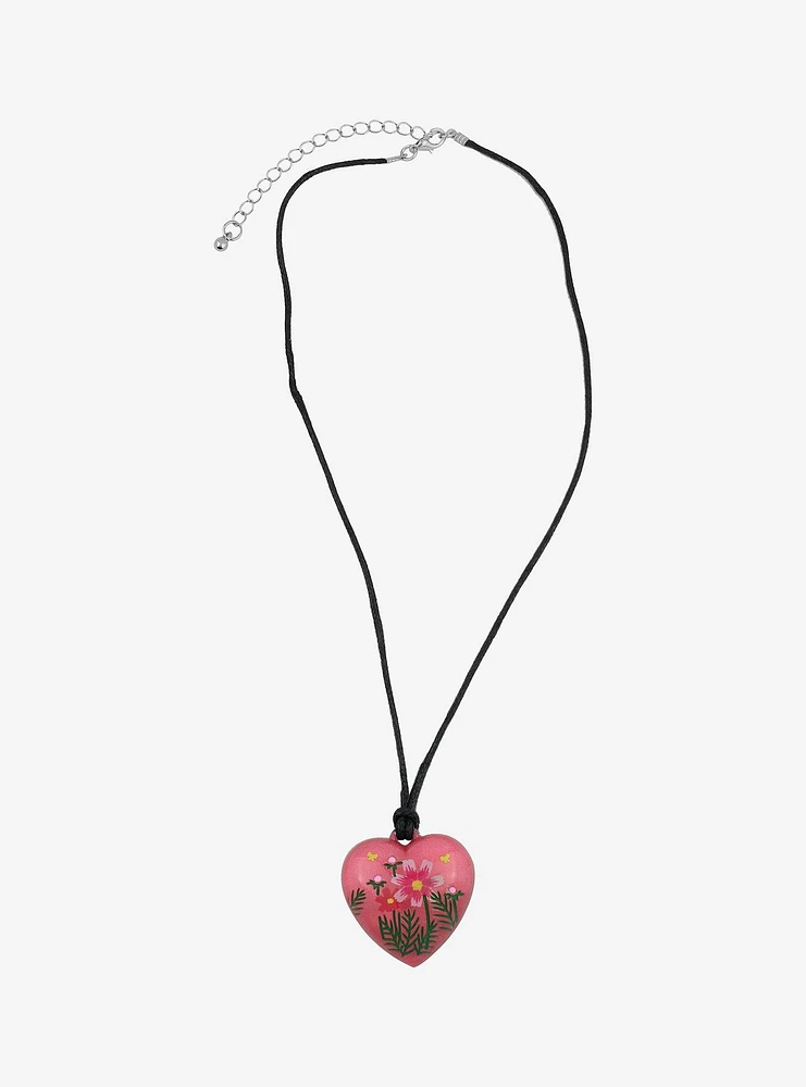 Sweet Society Pink Heart Flower Cord Necklace
