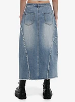 Social Collision Star Patches Denim Midaxi Skirt