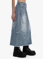 Social Collision Star Patches Denim Midaxi Skirt