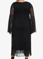Cosmic Aura Black Mesh Bell Sleeve Midaxi Dress Plus