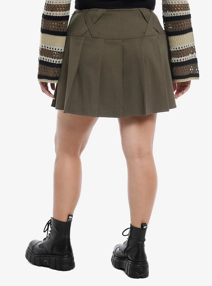 Social Collision® Olive Grommet Tape Wide Yoke Skirt Plus