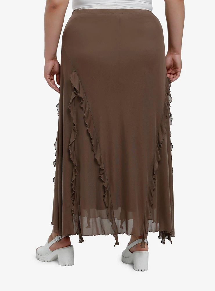 Thorn & Fable Brown Ruffle Maxi Skirt Plus