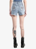 Social Collision® Skull Rhinestone Stud Girls Denim Shorts