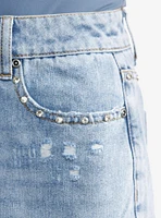 Social Collision® Skull Rhinestone Stud Girls Denim Shorts