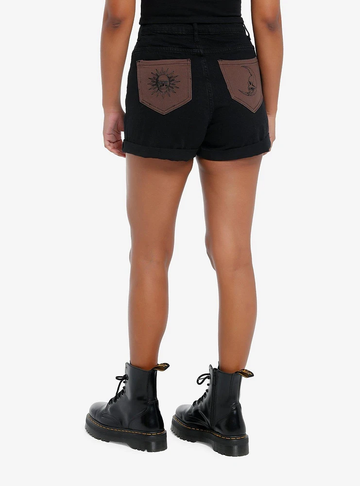 Cosmic Aura® Black & Brown Celestial High-Rise Mom Shorts