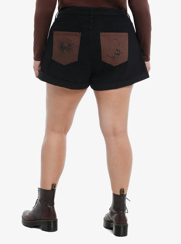 Cosmic Aura Black & Brown Celestial High-Rise Mom Shorts Plus